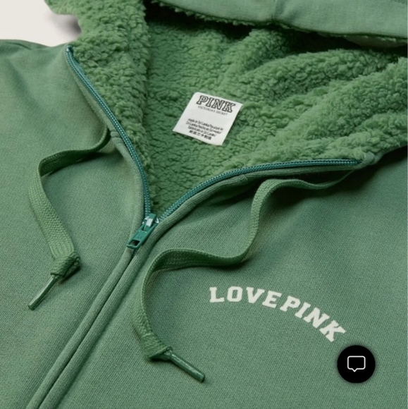 New VS PINK HOODIE JACKET SHERPA FULL ZIP GREEN - Picture 6 of 9